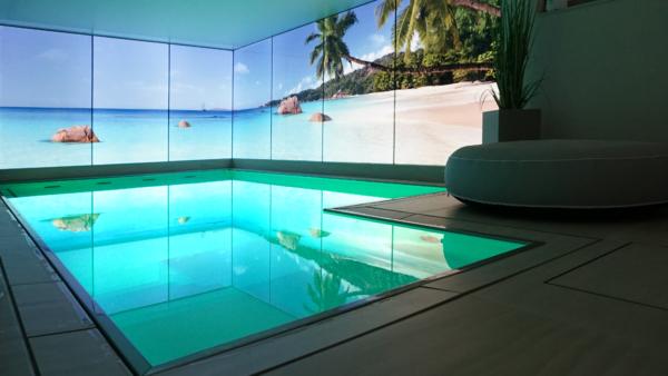 Schwimmbad Digitaldruck auf Glas hinterleuchtet Strand